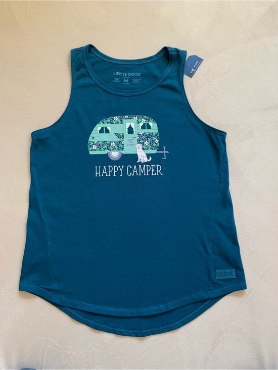 Life Is Good Tops - LIFE IS GOOD 100% cotton Persian blue “HAPPY CAMPER” crusher tank size mediumNWT